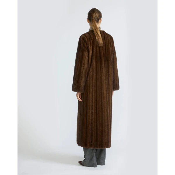 Yves Salomon Straightened Long-Haired Mink Maxi Coat in Brown | Mink Coats | Coveti