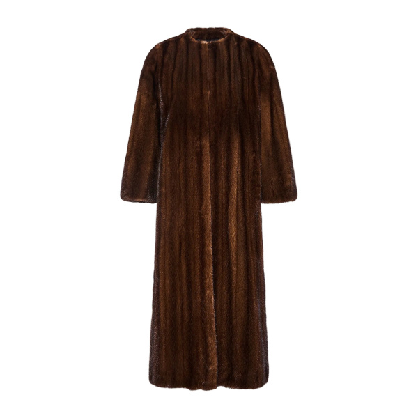 Straightened Long-Haired Mink Maxi Coat in Brown