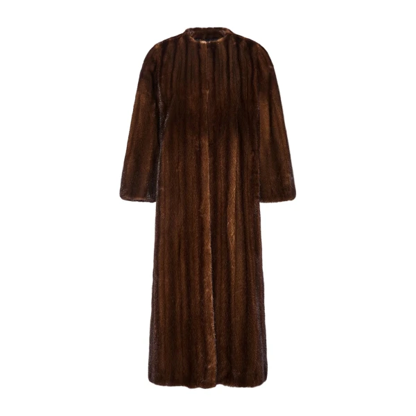 Straightened Long-Haired Mink Maxi Coat in Brown