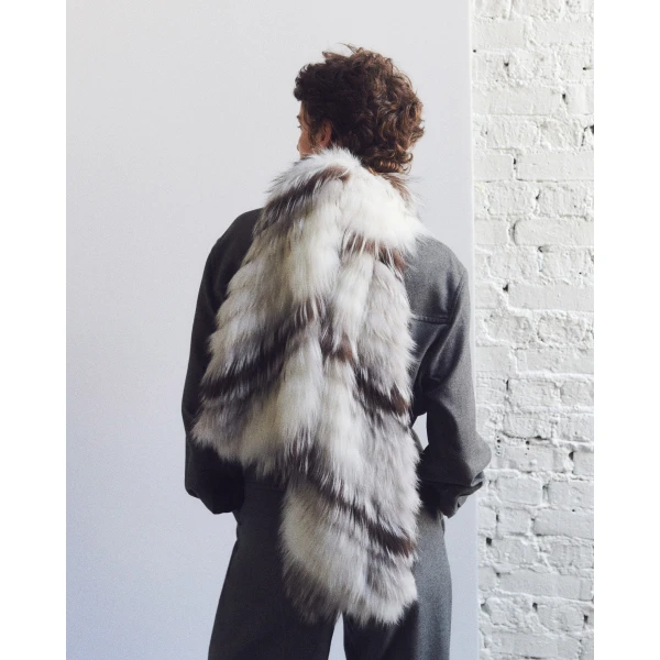 Yves Salomon Striped Fox Fur Scarf in Inuit White | Scarves | Coveti