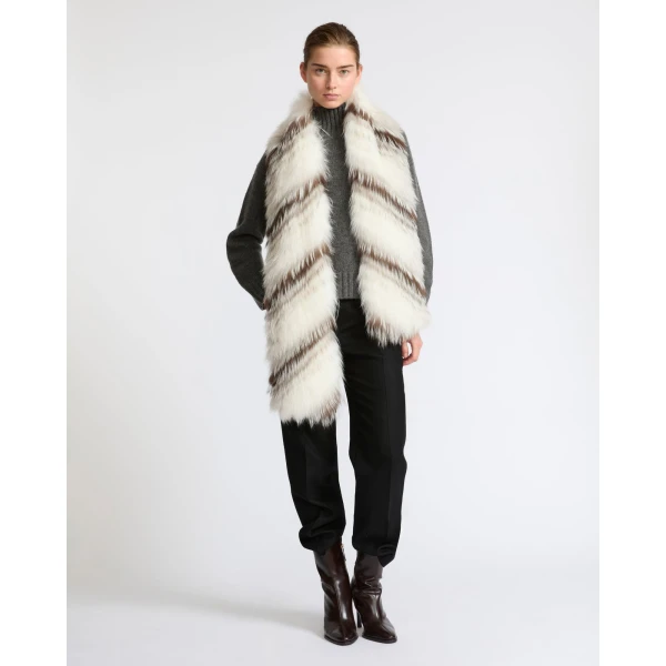 Yves Salomon Striped Fox Fur Scarf in Inuit White | Scarves | Coveti