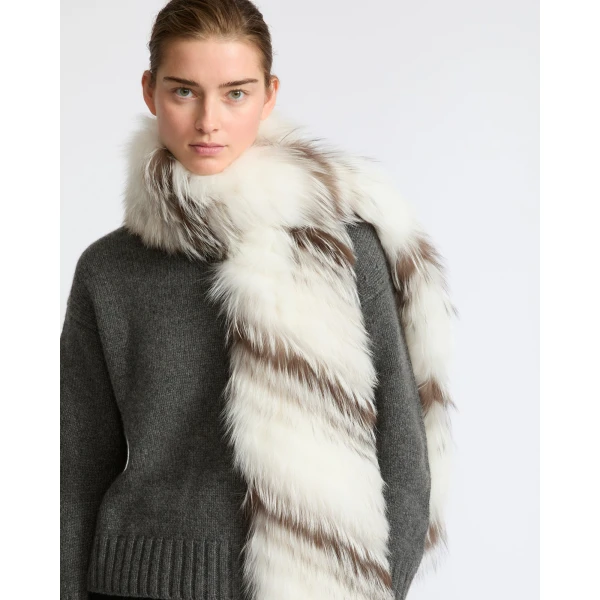 Yves Salomon Striped Fox Fur Scarf in Inuit White | Scarves | Coveti