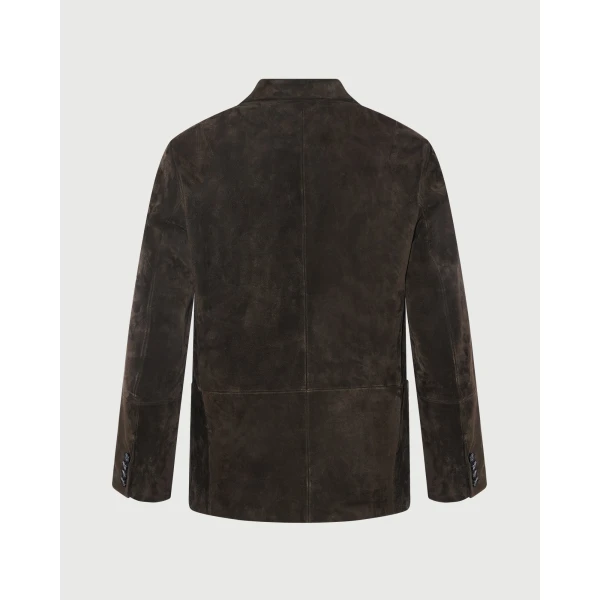 Yves Salomon Suede Calfskin Leather Blazer in Dark Brown | Men's Jackets | Coveti
