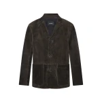 Yves Salomon Suede Calfskin Leather Blazer in Dark Brown | Men Jackets | Coveti