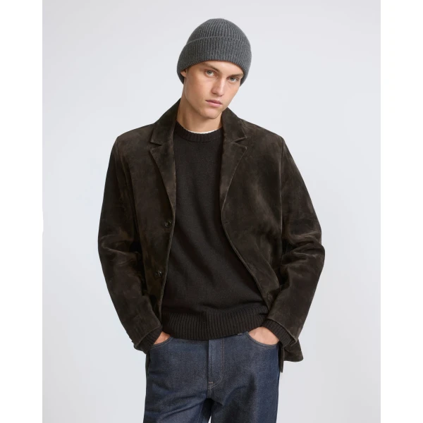 Yves Salomon Suede Calfskin Leather Blazer in Dark Brown | Men's Jackets | Coveti