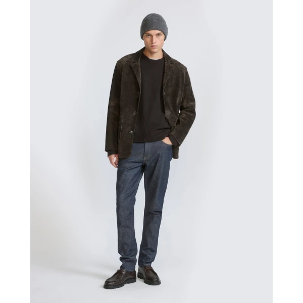 Yves Salomon Suede Calfskin Leather Blazer in Dark Brown | Men's Jackets | Coveti