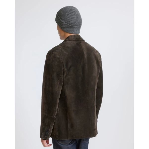 Yves Salomon Suede Calfskin Leather Blazer in Dark Brown | Men's Jackets | Coveti