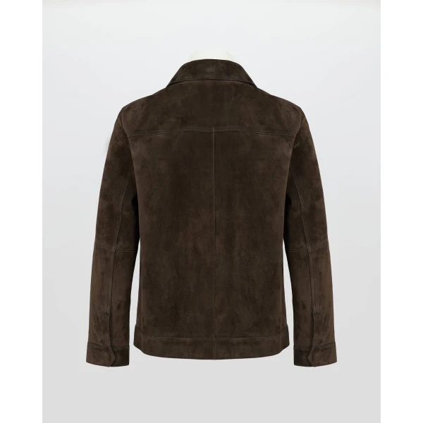 Yves Salomon Suede Calfskin Trucker Jacket in Dark Brown | Men's Jackets | Coveti