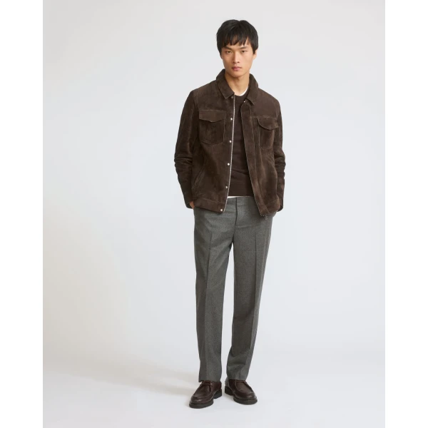 Yves Salomon Suede Calfskin Trucker Jacket in Dark Brown | Men's Jackets | Coveti
