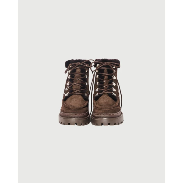 Yves Salomon Suede Leather and Brushed Merinillo Lambskin Ankle Boots in Brown | Boots | Coveti