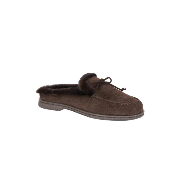 Suede Leather and Mink Fur Mules in Brown