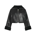 Yves Salomon Suede Merino Lambskin Cropped Jacket in Black | Women | Coveti
