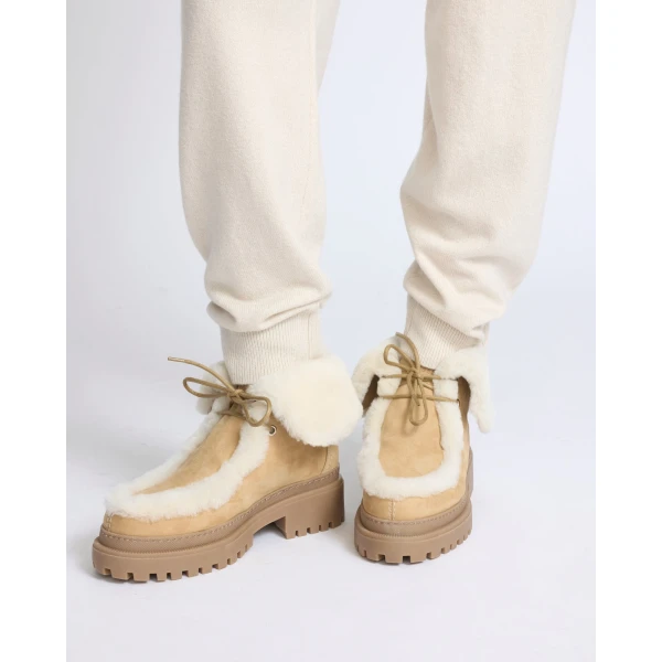 Yves Salomon Suede and Brushed Merinillo Lambskin Ankle Boots in Beige | Boots | Coveti