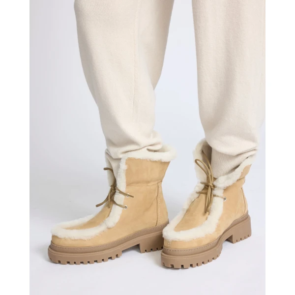 Yves Salomon Suede and Brushed Merinillo Lambskin Ankle Boots in Beige | Boots | Coveti