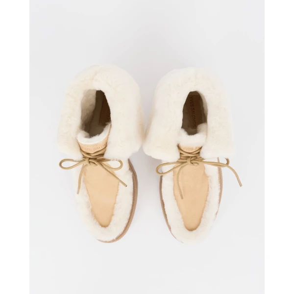 Yves Salomon Suede and Brushed Merinillo Lambskin Ankle Boots in Beige | Boots | Coveti