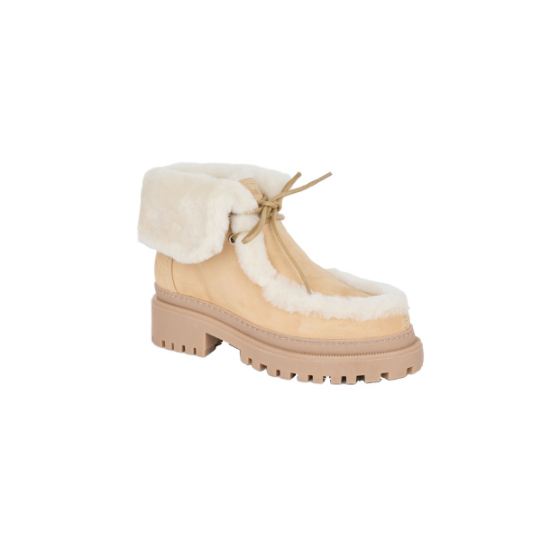 Yves Salomon Suede and Brushed Merinillo Lambskin Ankle Boots in Beige | Boots | Coveti