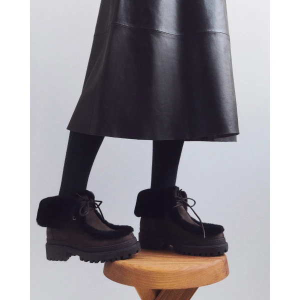 Yves Salomon Suede and Brushed Merinillo Lambskin Ankle Boots in Brown | Boots | Coveti