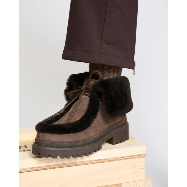 Yves Salomon Suede and Brushed Merinillo Lambskin Ankle Boots in Brown | Boots | Coveti