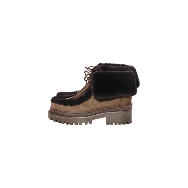 Suede and Brushed Merinillo Lambskin Ankle Boots in Brown
