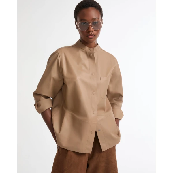 Yves Salomon Supple Lambskin Shirt in Beige | Shirts | Coveti