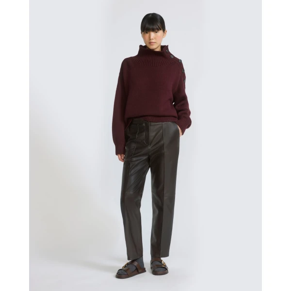 Yves Salomon Tailored Lambskin Leather Trousers in Brown | Tailored pants | Coveti
