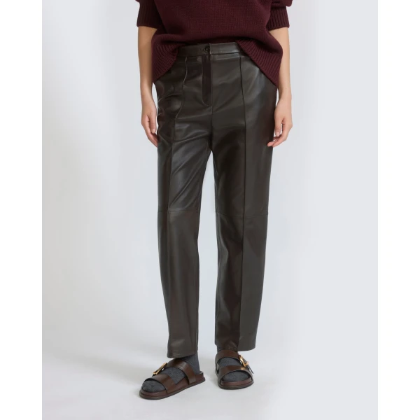 Yves Salomon Tailored Lambskin Leather Trousers in Brown | Tailored pants | Coveti