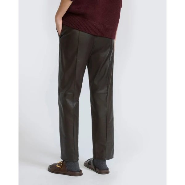 Yves Salomon Tailored Lambskin Leather Trousers in Brown | Tailored pants | Coveti