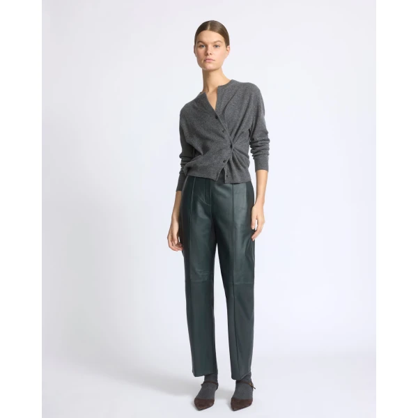 Yves Salomon Tailored Lambskin Leather Trousers in Dark Green | Tailored pants | Coveti
