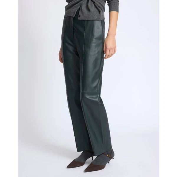 Yves Salomon Tailored Lambskin Leather Trousers in Dark Green | Tailored pants | Coveti