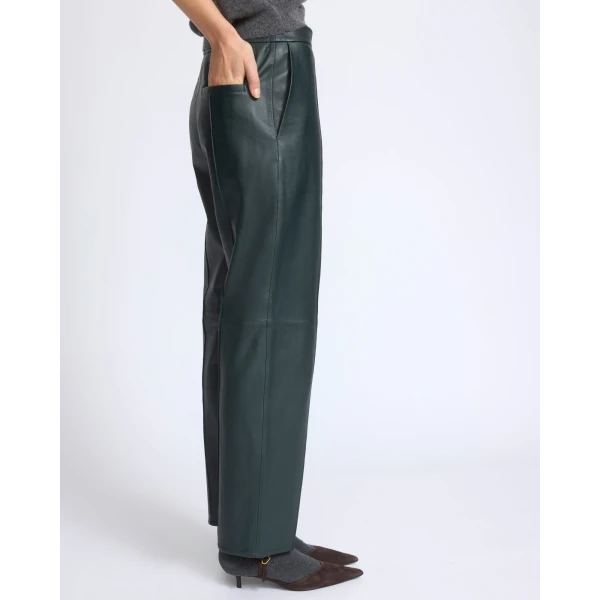Yves Salomon Tailored Lambskin Leather Trousers in Dark Green | Tailored pants | Coveti
