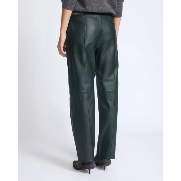 Yves Salomon Tailored Lambskin Leather Trousers in Dark Green | Tailored pants | Coveti