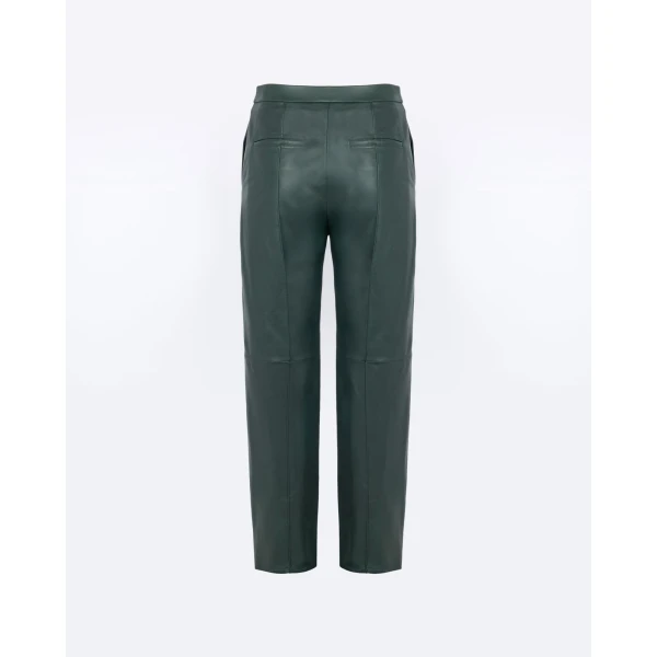 Yves Salomon Tailored Lambskin Leather Trousers in Dark Green | Tailored pants | Coveti