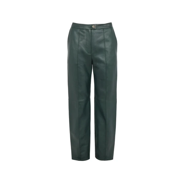 Tailored Lambskin Leather Trousers in Dark Green