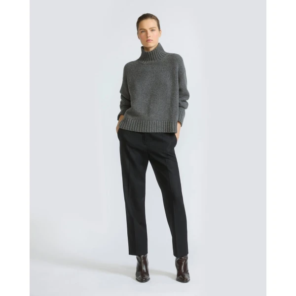 Yves Salomon Tailored Wool Trousers in Black | Tailored pants | Coveti