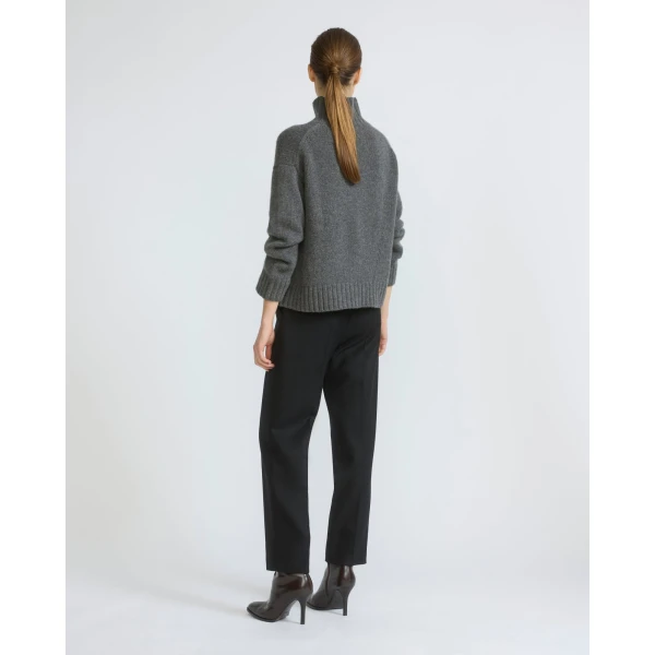 Yves Salomon Tailored Wool Trousers in Black | Tailored pants | Coveti