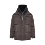 Yves Salomon Technical Down Jacket with Removable Shearling Bib in Dark Brown | Men Jackets | Coveti
