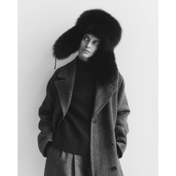 Yves Salomon Technical Fabric Ushanka with Fox Fur in Black | Hats | Coveti
