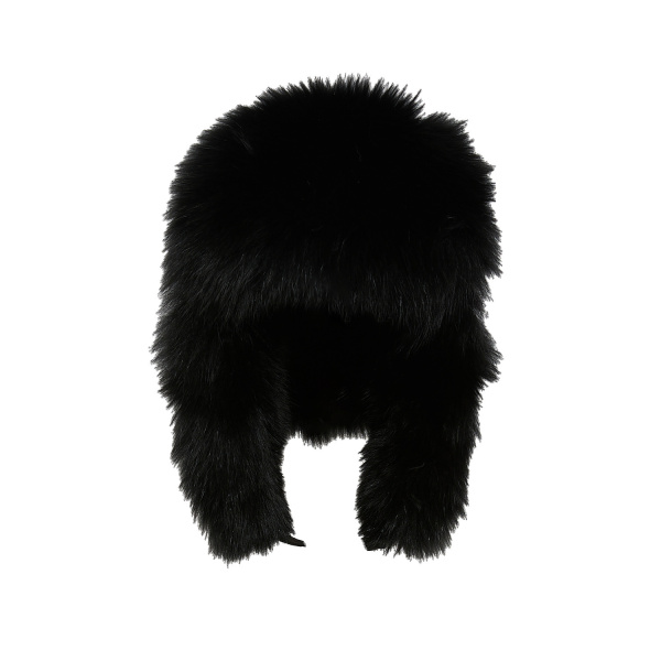 Yves Salomon Technical Fabric Ushanka with Fox Fur in Black | Women | Coveti