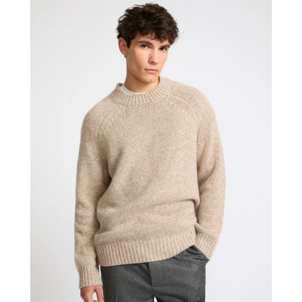 Yves Salomon Thick Knit Cashmere Crew Neck Jumper in Oatmeal | Men's Knitwear | Coveti