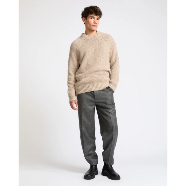 Yves Salomon Thick Knit Cashmere Crew Neck Jumper in Oatmeal | Men's Knitwear | Coveti