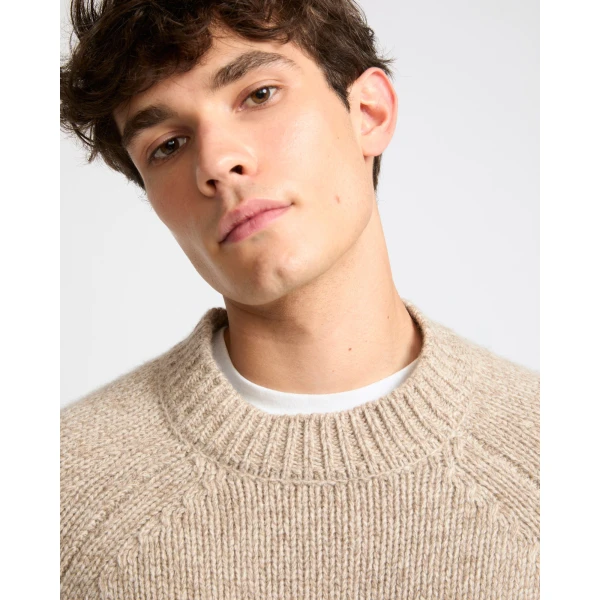 Yves Salomon Thick Knit Cashmere Crew Neck Jumper in Oatmeal | Men's Knitwear | Coveti