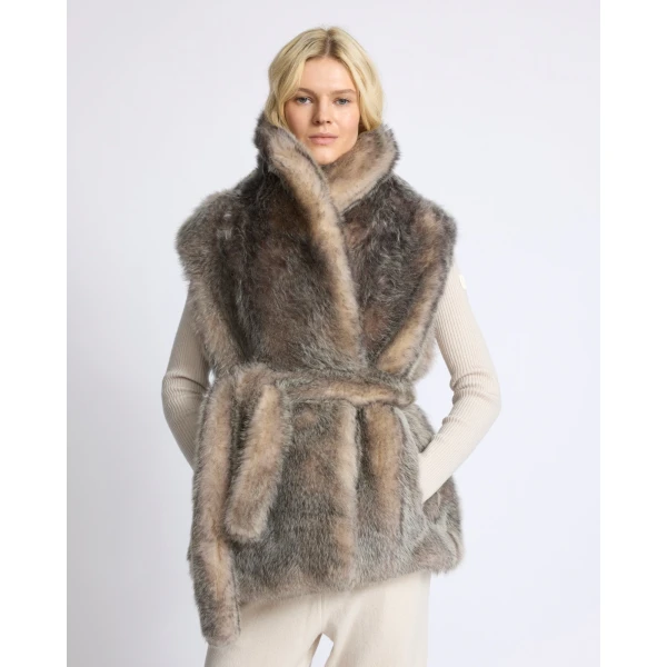 Yves Salomon Toscana Lamb Fur-Effect Sleeveless Gilet in Grey | Vests | Coveti