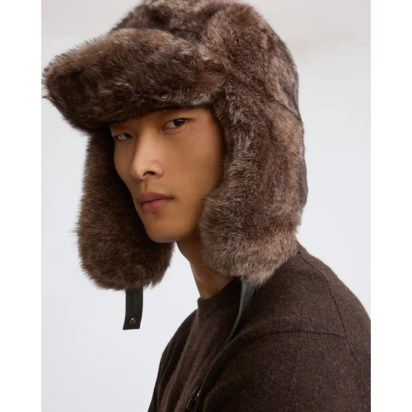 Yves Salomon Toscana Lambskin Shearling Fur-Effect Trapper Hat in Brown | Men's Hats | Coveti