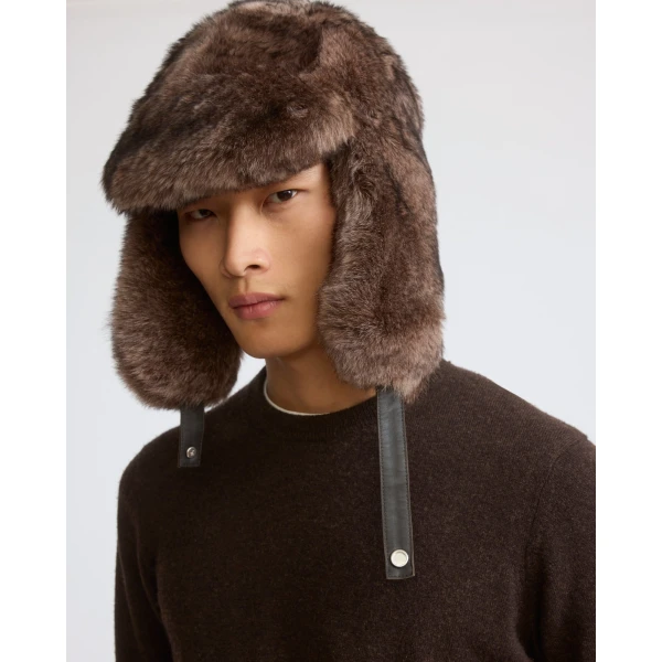 Yves Salomon Toscana Lambskin Shearling Fur-Effect Trapper Hat in Brown | Men's Hats | Coveti