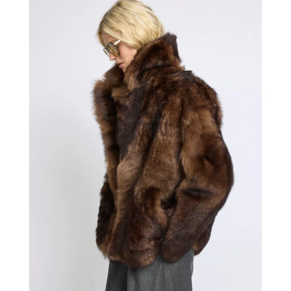 Yves Salomon Toscana Lambskin Shearling Pea Coat in Dark Brown | Shearling Coat | Coveti