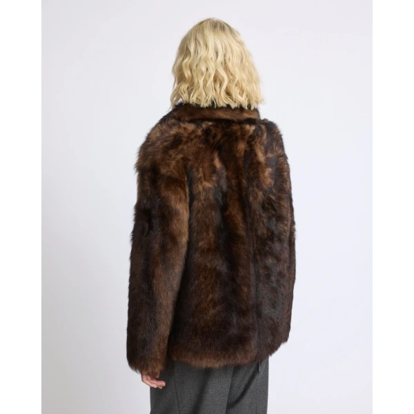 Yves Salomon Toscana Lambskin Shearling Pea Coat in Dark Brown | Shearling Coat | Coveti