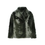 Yves Salomon Toscana Lambskin Shearling Pea Coat in Dark Green | Shearling Coat | Coveti