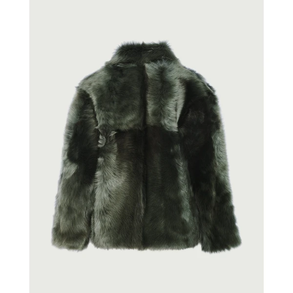 Yves Salomon Toscana Lambskin Shearling Pea Coat in Dark Green | Shearling Coat | Coveti