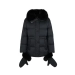 Yves Salomon Waterproof Down Jacket with Mittens and Fox Fur Trim in Black | Coats | Coveti
