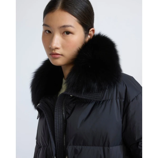 Yves Salomon Waterproof Down Jacket with Mittens and Fox Fur Trim in Black | Coats | Coveti
